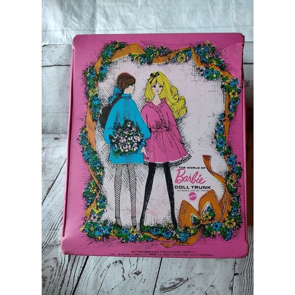Vintage 1968 Mattel BARBIE DOLL Hot Pink Vinyl Storage Carry Case TRUNK Read - Picture 10 of 16